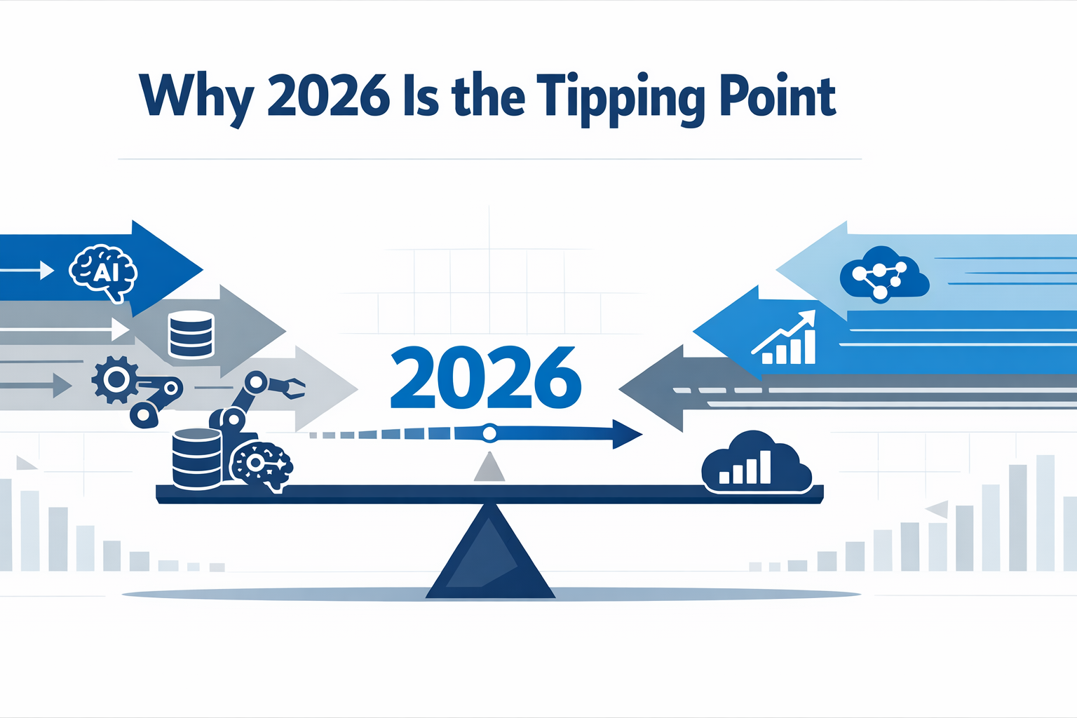 Create a modern flat vector hero banner for a thoughtleadership article titled Why 2026 Is the Tipping PointStyle futurefocused enterprise technology