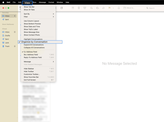 Apple mail on MacOS Organize by Conversation setting