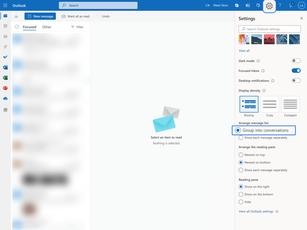 Outlook web app Group into conversations setting