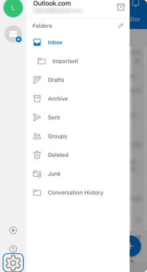 Outlook mobile app setting button