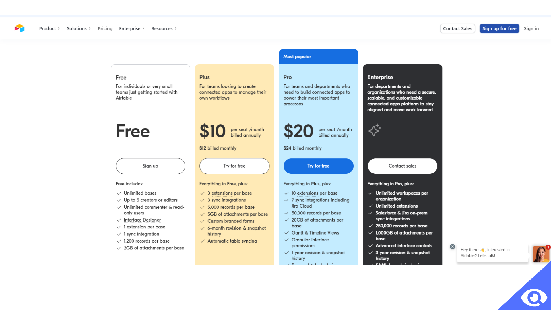 Airtable pricing