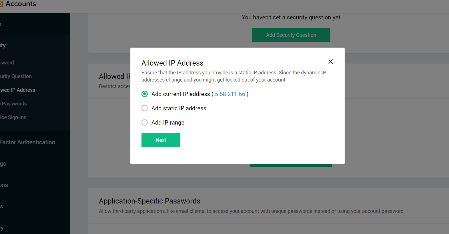 IP address choose zoho