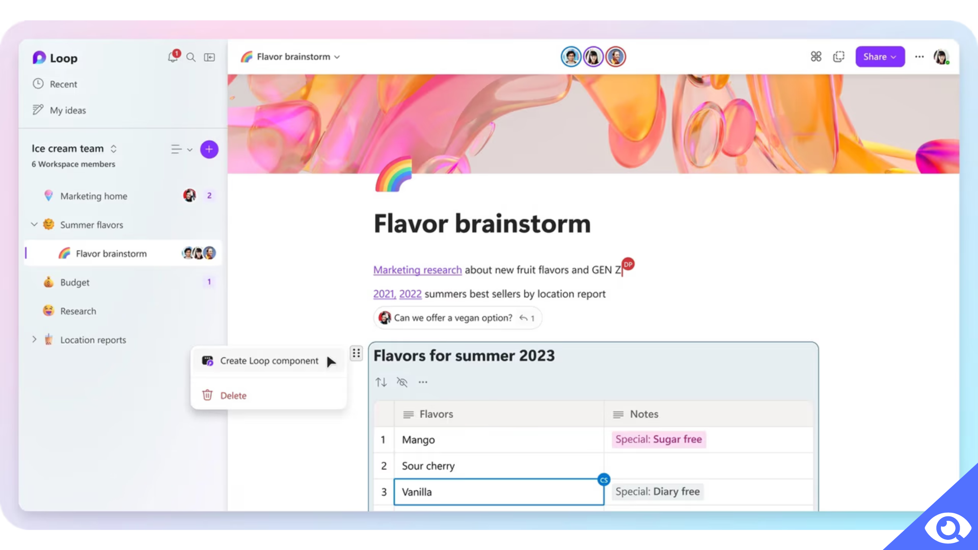 Microsoft Loop brainstorm