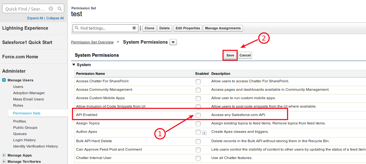 salesforce api enable