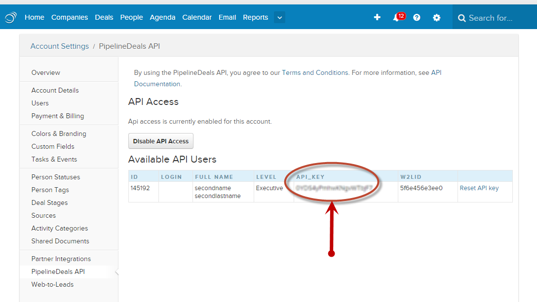 api key pipelinedeals