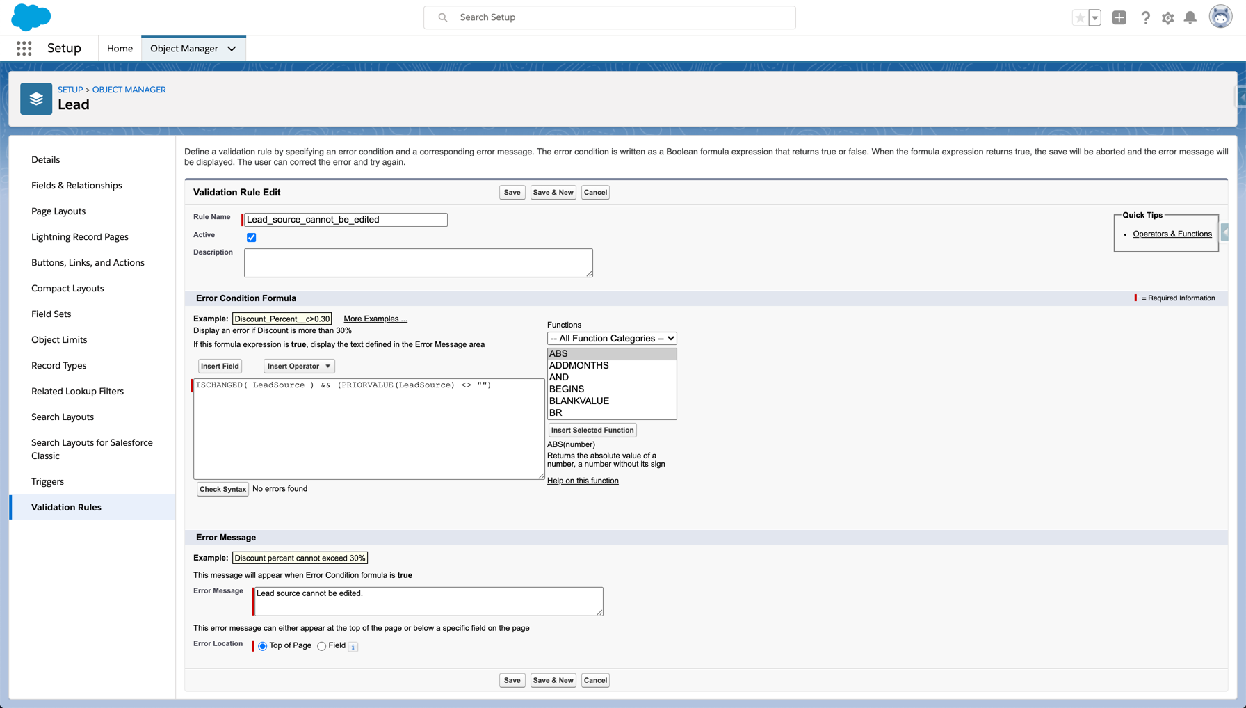 validation rules salesforce